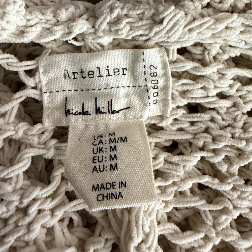Artelier Nicole Miller Crochet Cream Open Knit Cardigan Size M Boho Chic - Picture 8 of 9